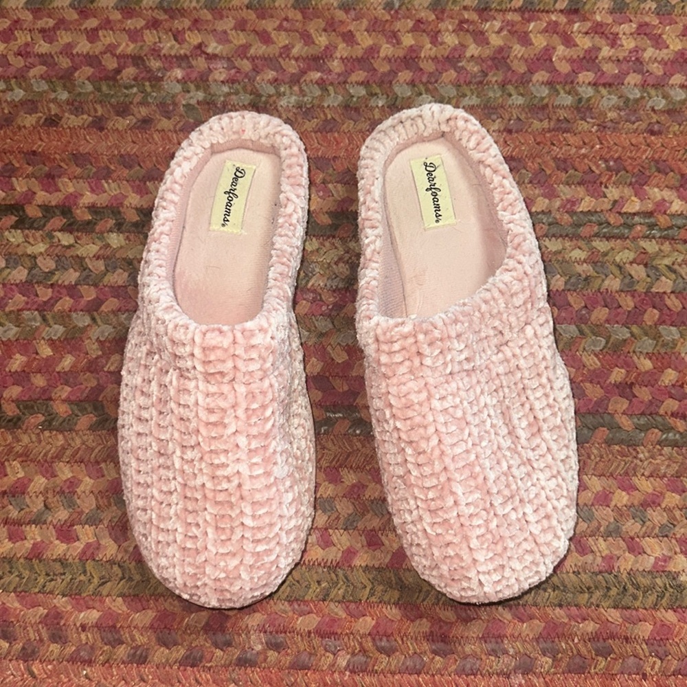 DEAR FOAM PINK CHENILLE KNIT SLIPPERS SLIP ON SHOES
